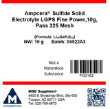Ampcera® Sulfide Solid Electrolyte LGPS (Li<sub>10</sub>GeP<sub>2</sub>S<sub>12</sub>) Fine Powder, 10g, Pass 325 Mesh - MSE Supplies LLC