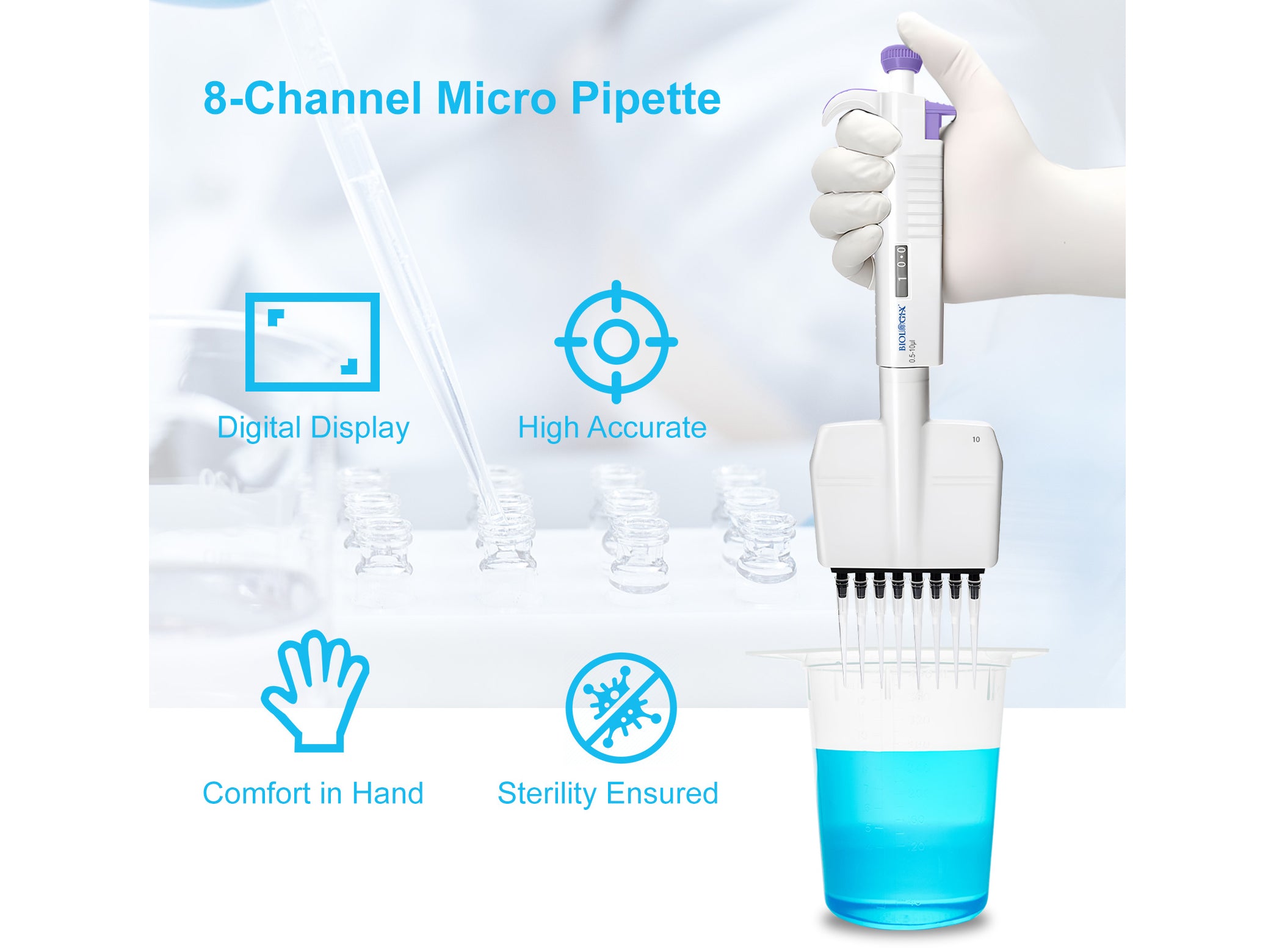 Biologix MicroPette Plus Pipettes 8-Channel, 1 Piece/Case, Liquid Handling, Biologix, MSE Supplies