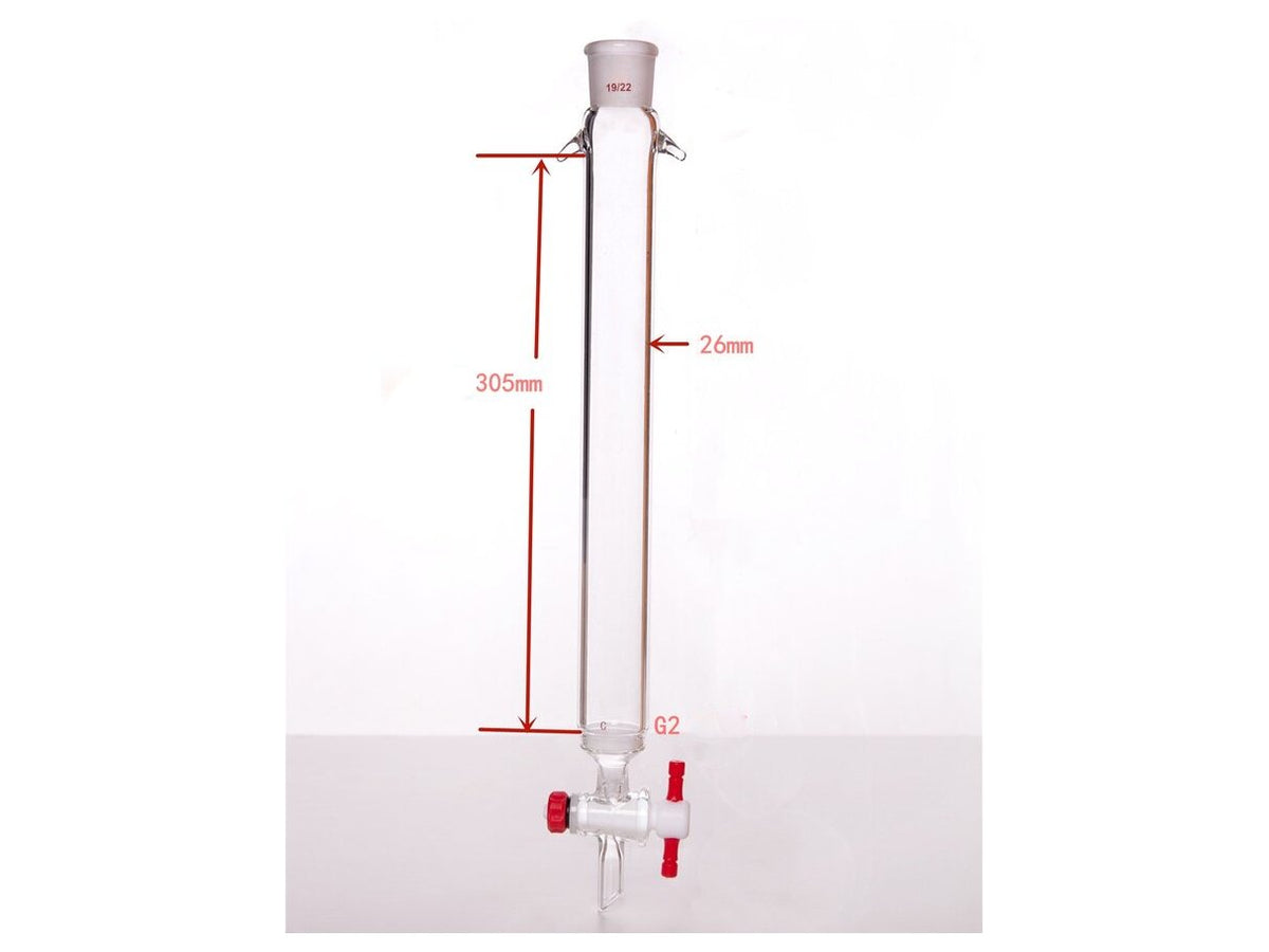MSE PRO Sand Plate Chromatography Column with Ears, φ26mm, Effective Length 305mm, Gate Aperture: 2mm, 19/22