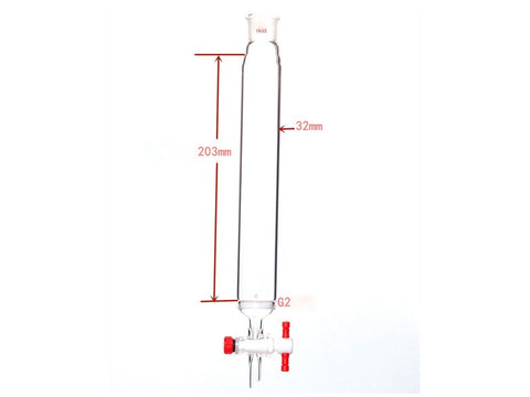 MSE PRO Sand Plate Chromatography Column, φ32mm, Effective Length 203mm, Gate Aperture: 2mm, 19/22