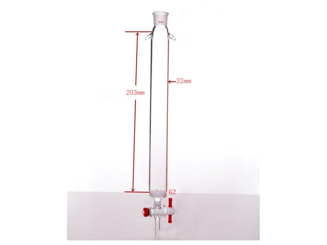 MSE PRO Sand Plate Chromatography Column with Ears, φ32mm, Effective Length 203mm, Gate Aperture: 2mm, 19/22 - MSE Supplies LLC