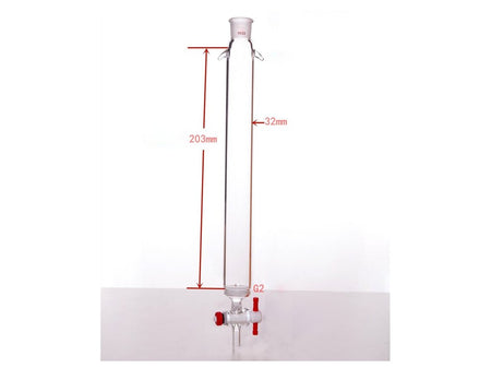 MSE PRO Sand Plate Chromatography Column with Ears, φ32mm, Effective Length 203mm, Gate Aperture: 2mm, 19/22 - MSE Supplies LLC
