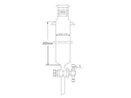 MSE PRO Strengthened Port, with Ears, Chromatography Column, φ32mm, Effective Length 203mm, Aperture of the Gate: 2mm, 19/22 - MSE Supplies LLC