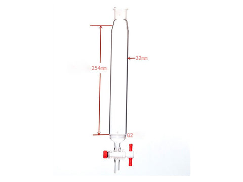 MSE PRO Sand Plate Chromatography Column, φ32mm, Effective Length 254mm, Gate Aperture: 2mm, 19/22