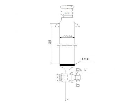 MSE PRO Strengthened Port, with Ears, Sand Plate Chromatography Column, φ32mm, Effective Length 254mm, Gate Aperture: 2mm, 19/22