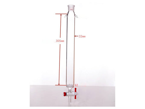 MSE PRO Sand Plate Chromatography Column with Ears, φ32mm, Effective Length 305mm, Gate Aperture: 2mm, 19/22