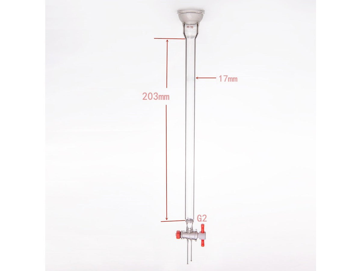 MSE PRO Grinding Mouth Chromatography Column with Sand Plate Ball, φ17mm, Effective Length: 203mm, 2mm Gate Aperture, 35/20 - MSE Supplies LLC
