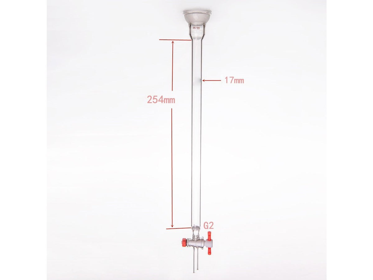 MSE PRO Grinding Mouth Chromatography Column with Sand Plate Ball, φ17mm, Effective Length: 254mm, 2mm Gate Aperture, 35/20 - MSE Supplies LLC