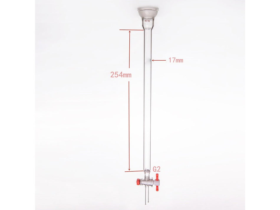 MSE PRO Grinding Mouth Chromatography Column with Sand Plate Ball, φ17mm, Effective Length: 254mm, 2mm Gate Aperture, 35/20 - MSE Supplies LLC