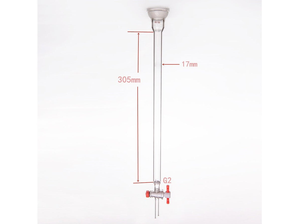 MSE PRO Grinding Mouth Chromatography Column with Sand Plate Ball, φ17mm, Effective Length: 305mm, 2mm Gate Aperture, 35/20 - MSE Supplies LLC