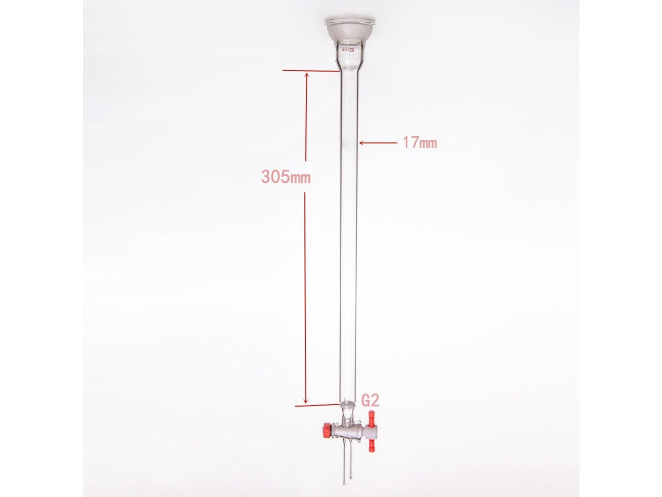 MSE PRO Grinding Mouth Chromatography Column with Sand Plate Ball, φ17mm, Effective Length: 305mm, 2mm Gate Aperture, 35/20 - MSE Supplies LLC