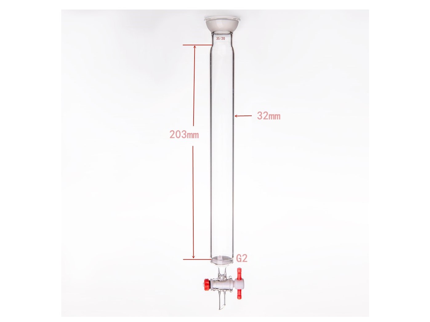 MSE PRO Grinding Mouth Chromatography Column with Sand Plate Ball, φ32mm, Effective Length: 203mm, 2mm Gate Aperture, 35/20