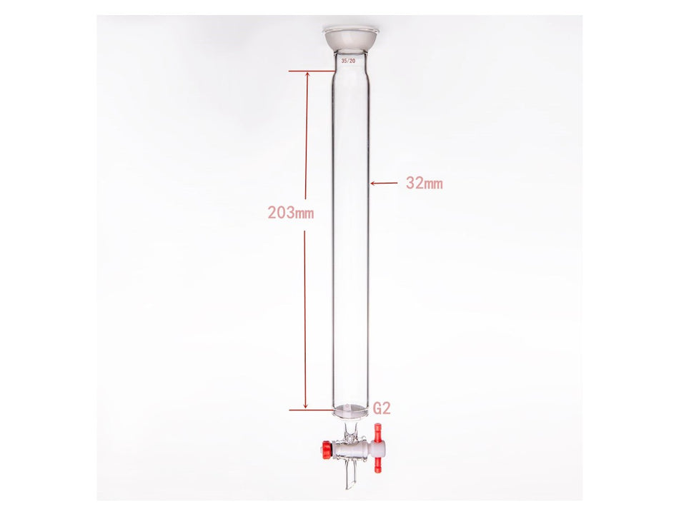 MSE PRO Grinding Mouth Chromatography Column with Sand Plate Ball, φ32mm, Effective Length: 203mm, 2mm Gate Aperture, 35/20