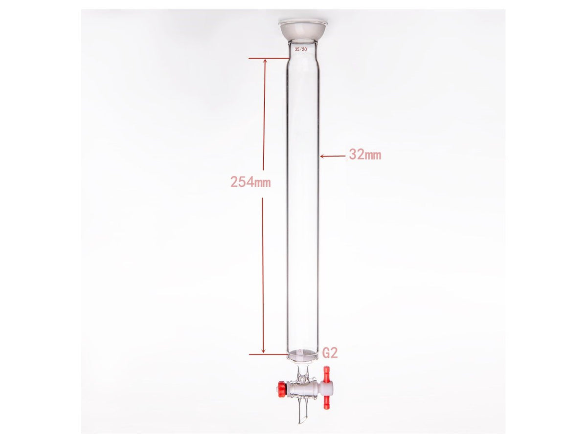 MSE PRO Grinding Mouth Chromatography Column with Sand Plate Ball, φ32mm, Effective Length: 254mm, 2mm Gate Aperture, 35/20