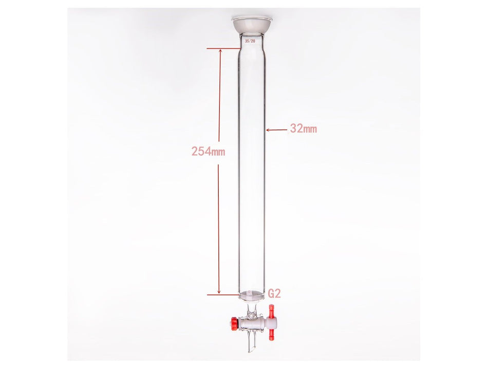 MSE PRO Grinding Mouth Chromatography Column with Sand Plate Ball, φ32mm, Effective Length: 254mm, 2mm Gate Aperture, 35/20