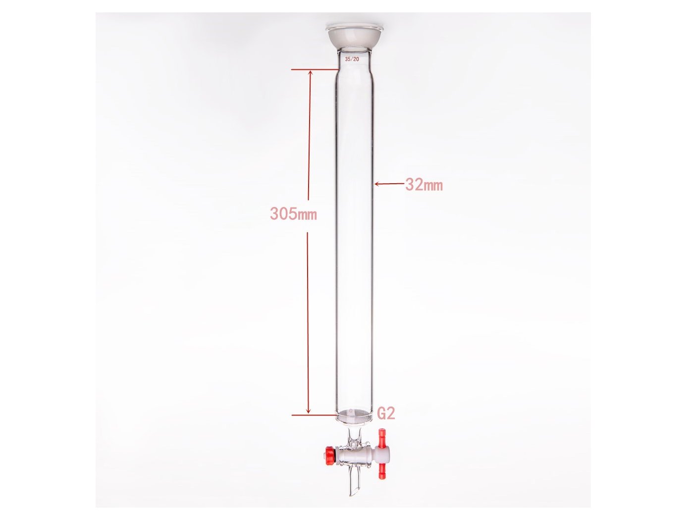 MSE PRO Grinding Mouth Chromatography Column with Sand Plate Ball, φ32mm, Effective Length: 305mm, 2mm Gate Aperture, 35/20