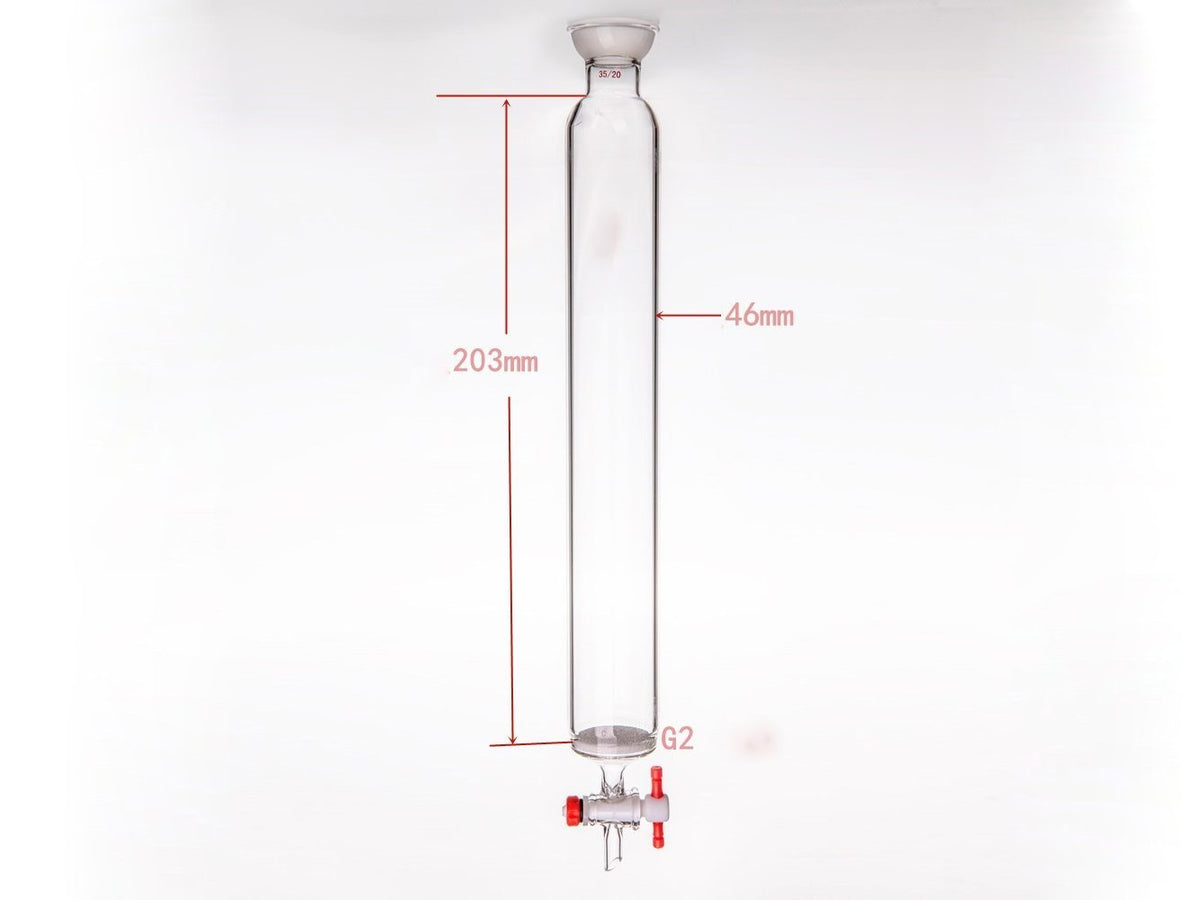 MSE PRO Grinding Mouth Chromatography Column with Sand Plate Ball, φ46mm, Effective Length: 203mm, 2mm Gate Aperture, 35/20 - MSE Supplies LLC