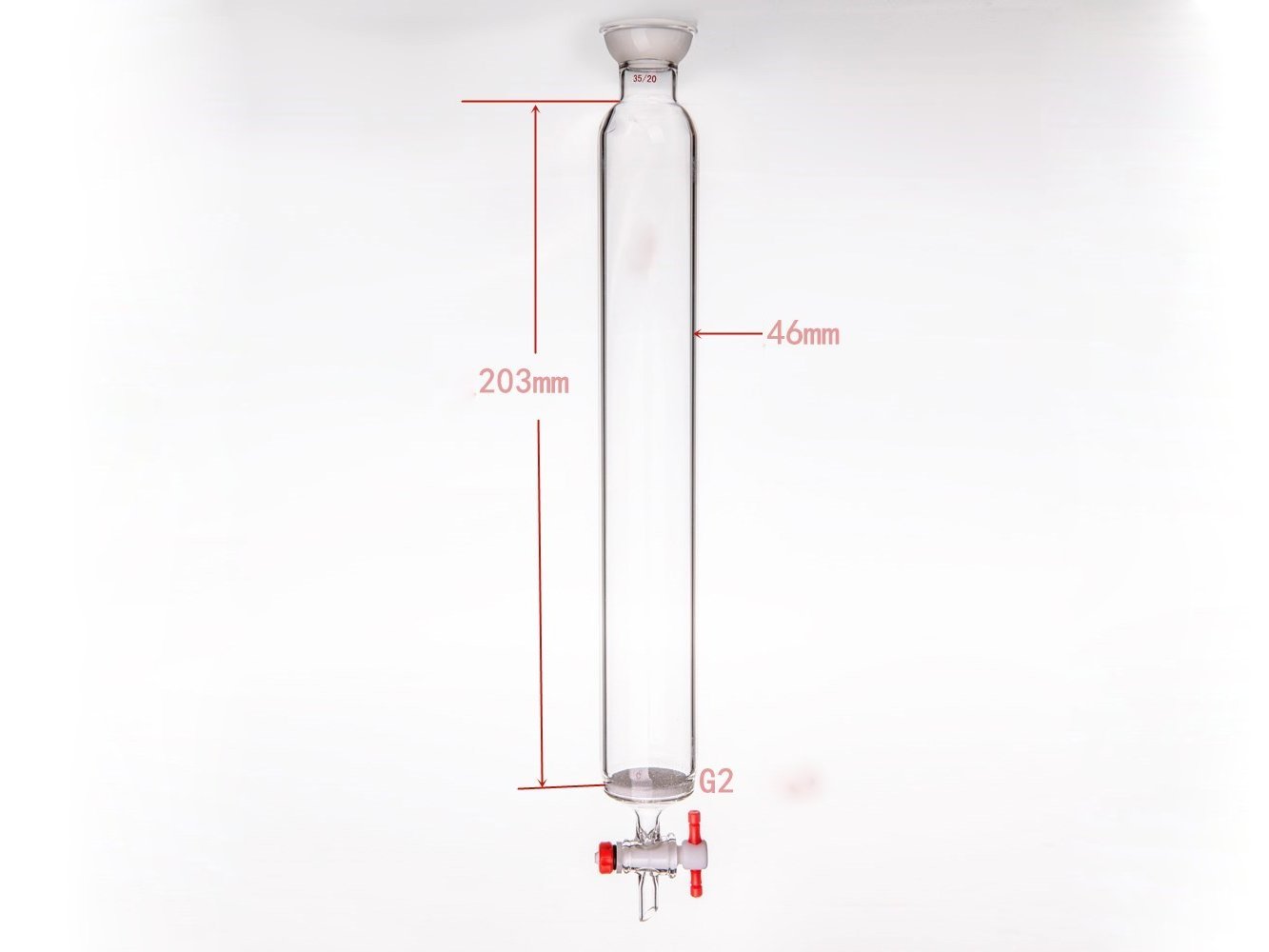 MSE PRO Grinding Mouth Chromatography Column with Sand Plate Ball, φ46mm, Effective Length: 203mm, 2mm Gate Aperture, 35/20 - MSE Supplies LLC