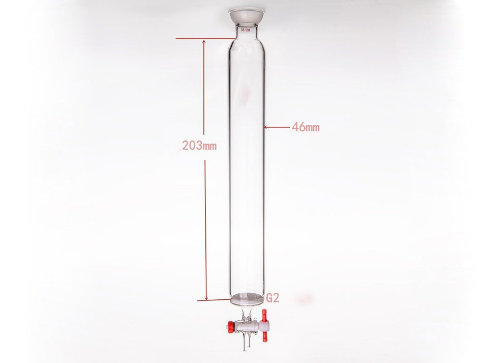 MSE PRO Grinding Mouth Chromatography Column with Sand Plate Ball, φ46mm, Effective Length: 203mm, 2mm Gate Aperture, 35/20 - MSE Supplies LLC