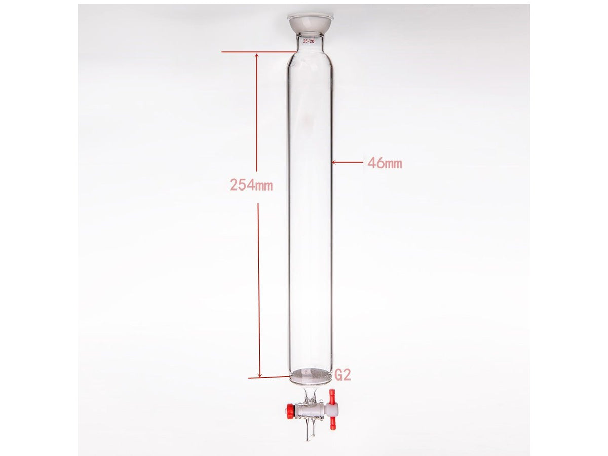MSE PRO Grinding Mouth Chromatography Column with Sand Plate Ball, φ46mm, Effective Length: 254mm, 2mm Gate Aperture, 35/20