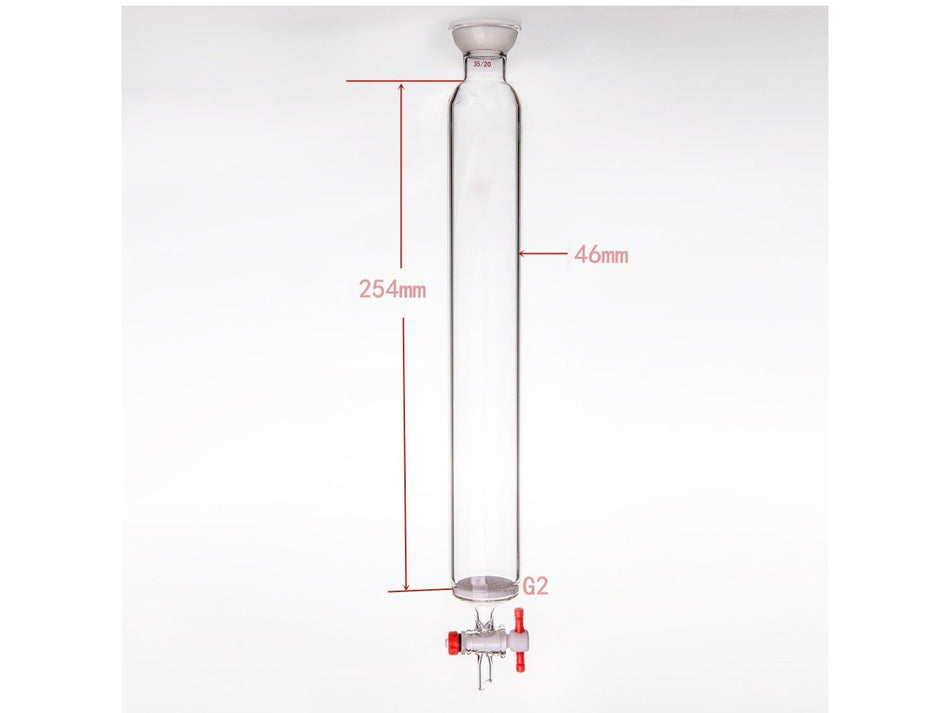 MSE PRO Grinding Mouth Chromatography Column with Sand Plate Ball, φ46mm, Effective Length: 254mm, 2mm Gate Aperture, 35/20