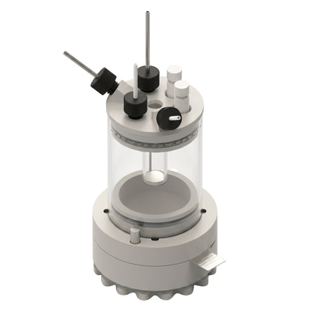 Two-Compartment Bottom Mount Front Contact Electrochemical Cell Setup AI image