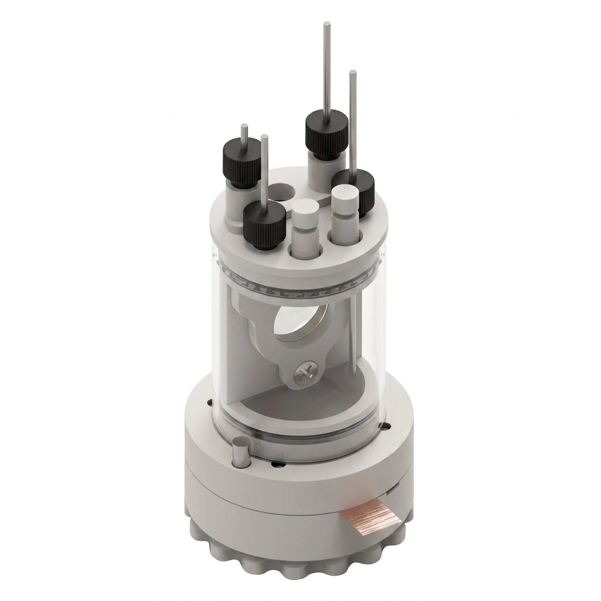 Bottom Mount Front Contact Electrochemical H-Cell Setup AI image