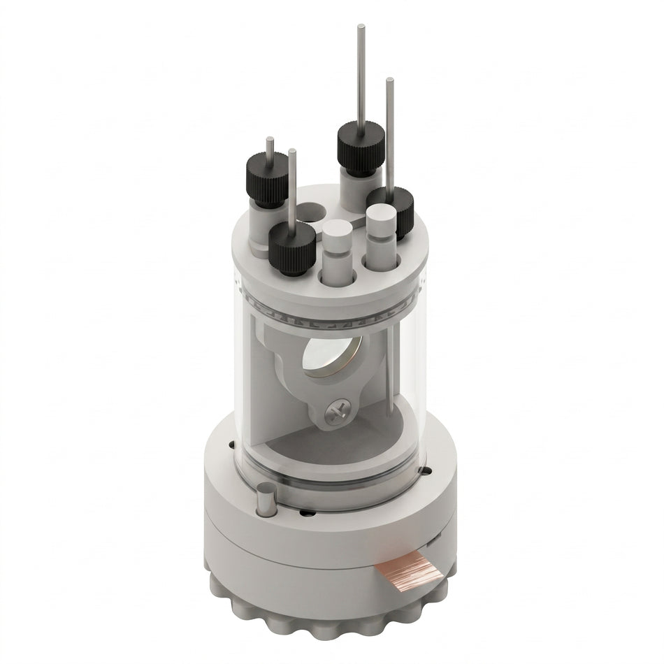 Bottom Mount Front Contact Electrochemical H-Cell Setup AI image