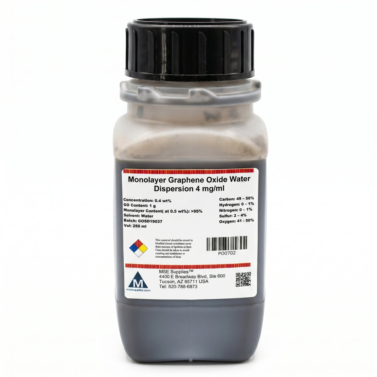 MSE PRO 250 ml Monolayer Graphene Oxide Water Dispersion 4 mg/ml AI image