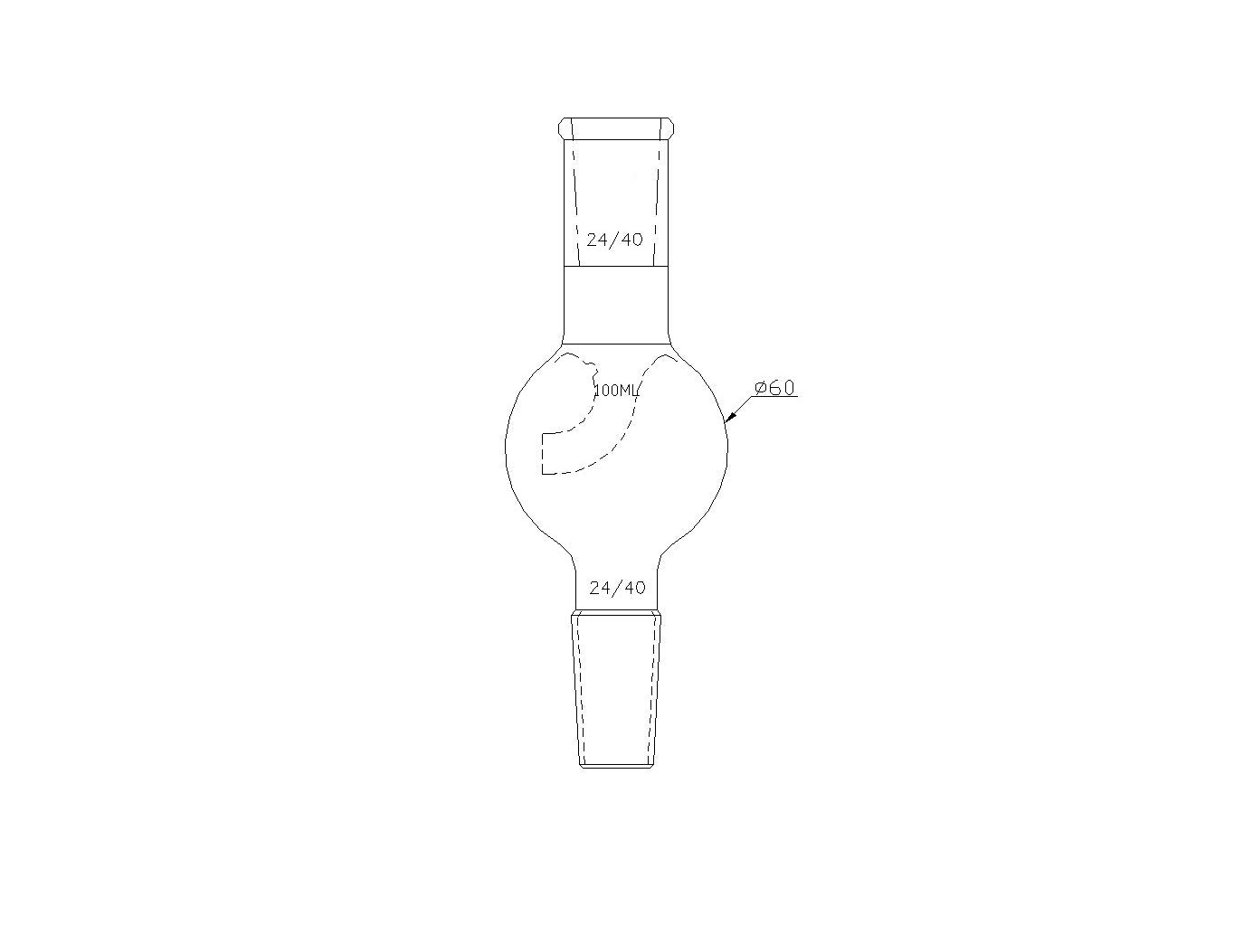 MSE PRO Single Inner Tube Distillation Ball, Upper Mouth: 24/40, Lower Mouth: 24/40, 100mL - MSE Supplies LLC