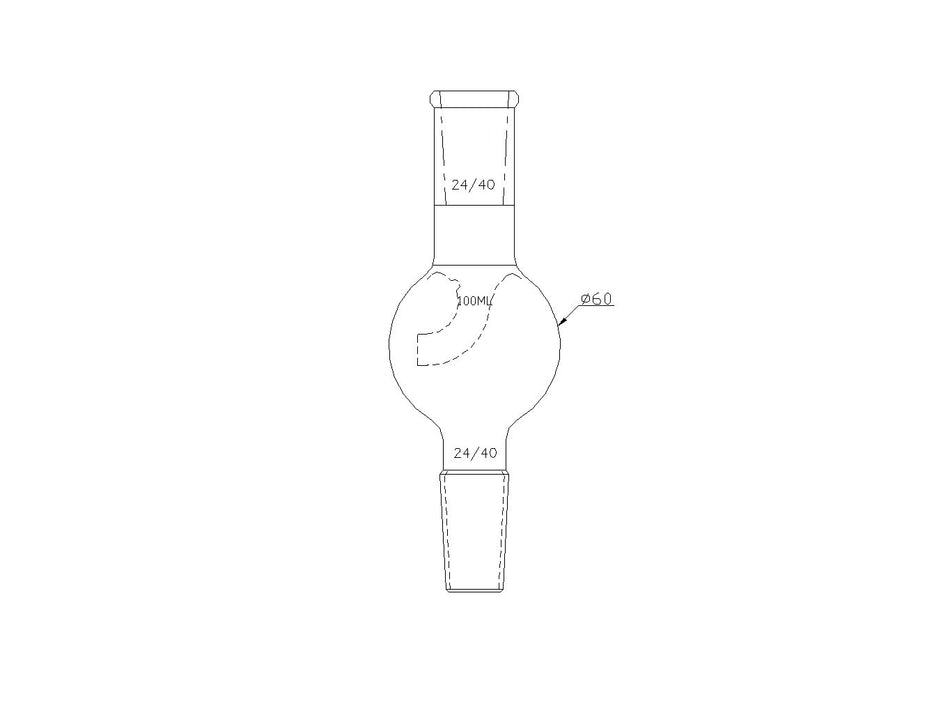 MSE PRO Single Inner Tube Distillation Ball, Upper Mouth: 24/40, Lower Mouth: 24/40, 100mL - MSE Supplies LLC