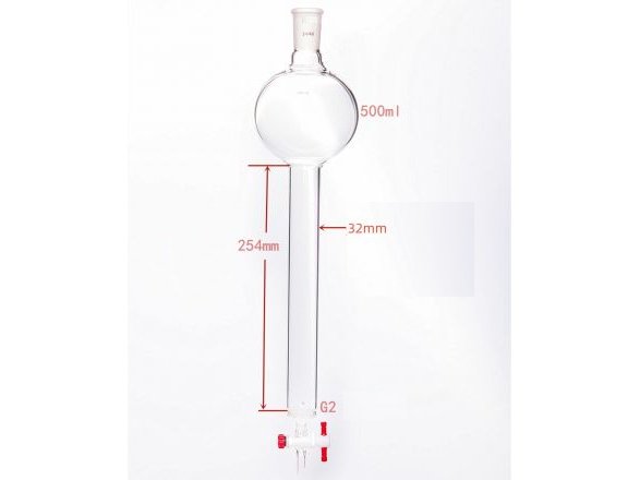 MSE PRO Chromatography Column with Sand Plate Storage Ball, 24/40, φ32mm, Effective Length 254mm, Storage Ball Capacity 500mL