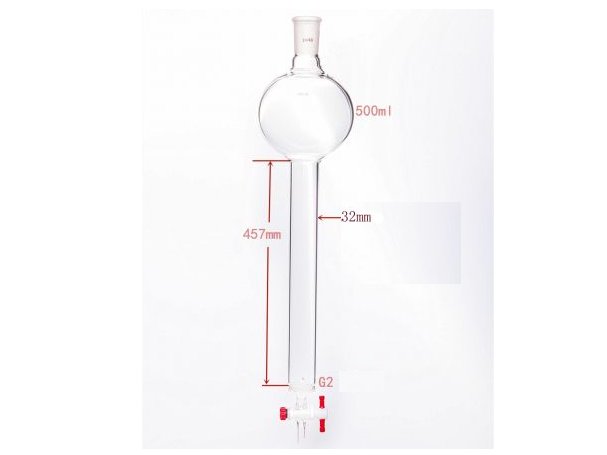 MSE PRO Chromatography Column with Sand Plate Storage Ball, 24/40, φ32mm, Effective Length 457mm, Storage Ball Capacity 500mL