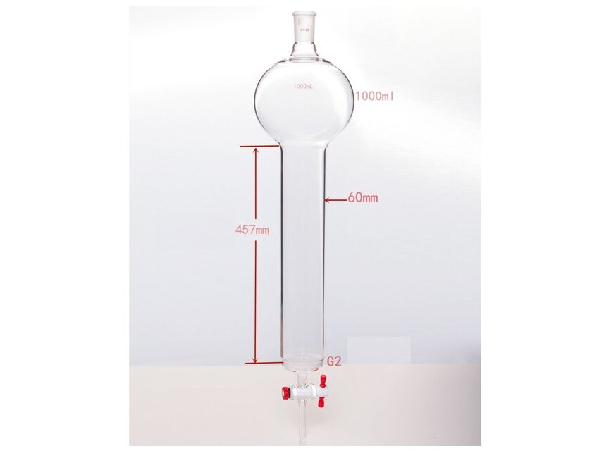MSE PRO Chromatography Column with Sand Plate Storage Ball, 24/40, φ60mm, Effective Length 457mm, Storage Ball Capacity 1000mL