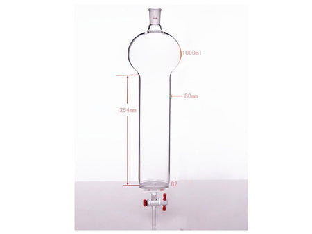 MSE PRO Chromatography Column with Sand Plate Storage Ball, 24/40, φ80mm, Effective Length 254mm, Storage Ball Capacity 1000mL - MSE Supplies LLC