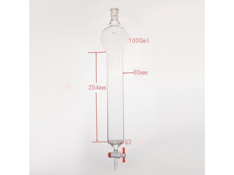 MSE PRO Sand Plate Chromatography Column with Hook, 24/40, φ80mm, Effective Length 254mm, Storage Ball Capacity 1000mL - MSE Supplies LLC