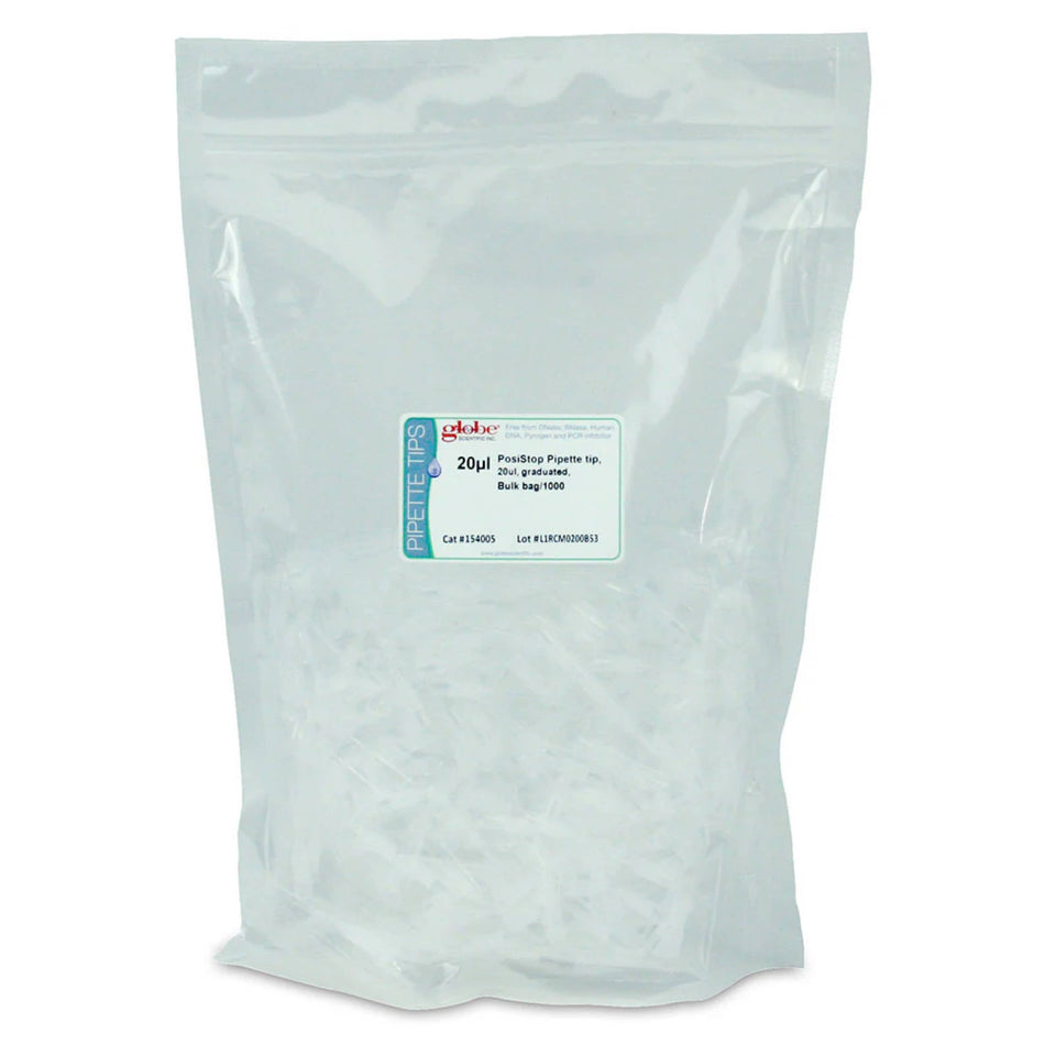 Globe Scientific Posistop Filter Pipette Tip, 20ulgraduated, Bulk Bag/1000