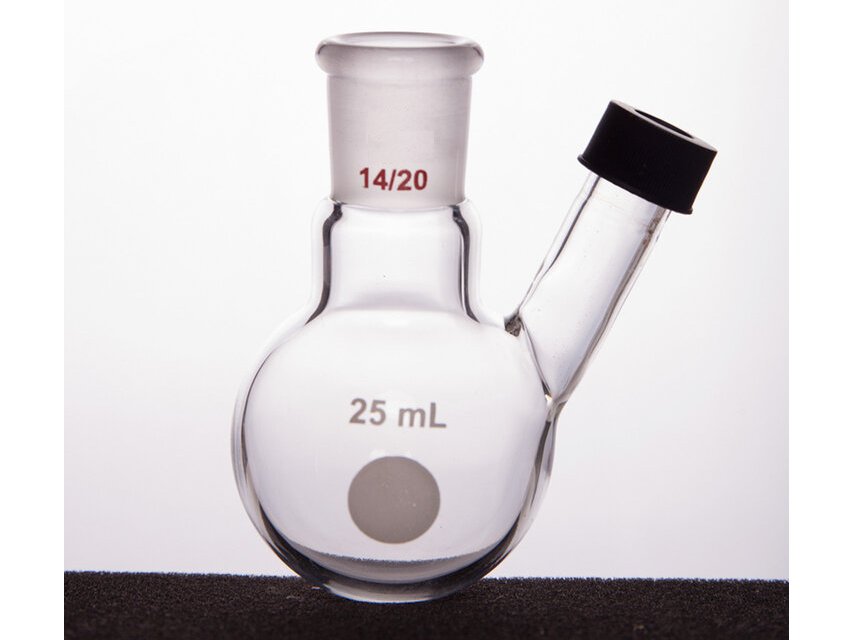 MSE PRO Two-Necked Ball Bottle with Ribbed Mouth, Grinding Mouth: 14/20, 25mL