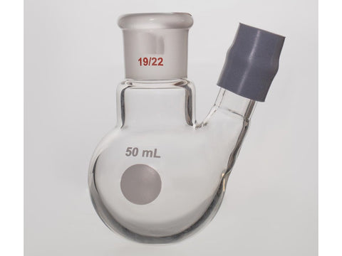 MSE PRO Thermometer Sleeve Round Bottom Flask with Rubber Cap, Capacity: 50mL, Grinding Mouth: 19/22