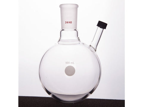 MSE PRO Two-Necked Ball Bottle with Ribbed Mouth, Grinding Mouth: 24/40, 500mL