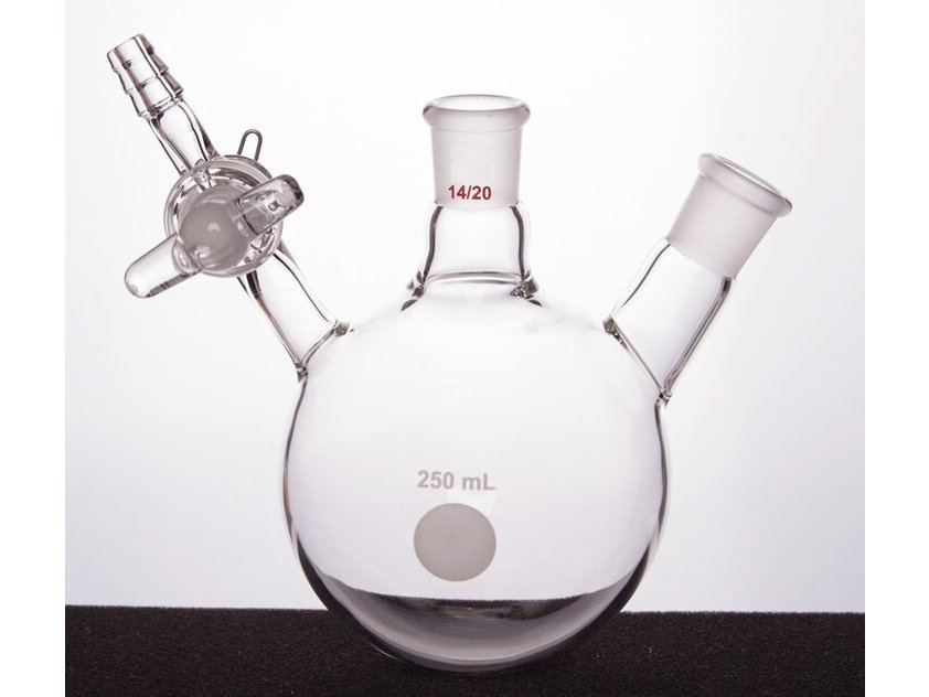 MSE PRO Glass Door Two-Mouth Reaction Bottle, Capacity: 250mL, Main Mouth: 14/20, Side Mouth: 14/20