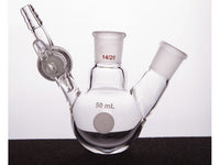 MSE PRO Glass Door Two-Mouth Reaction Bottle, Capacity: 50mL, Main Mouth: 14/20, Side Mouth: 14/20