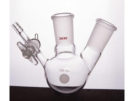 MSE PRO Glass Door Two-Mouth Reaction Bottle, Capacity: 100mL, Main Mouth: 24/40, Side Mouth: 24/40
