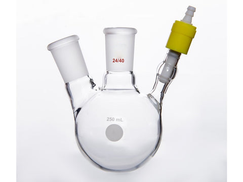 MSE PRO Two-Port Reaction Sphere Bottle with Vent Hole and High Vacuum Valve, Main Port-Side Port 24/40, Capacity 250mL