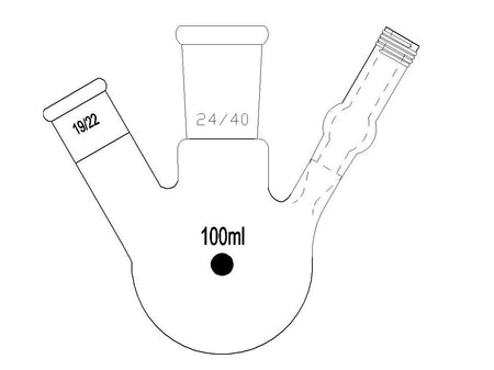 MSE PRO Two-Port Reaction Sphere Bottle with Vent Hole and High Vacuum Valve, Main Port 24/40, Side Port 19/22, Capacity 100mL