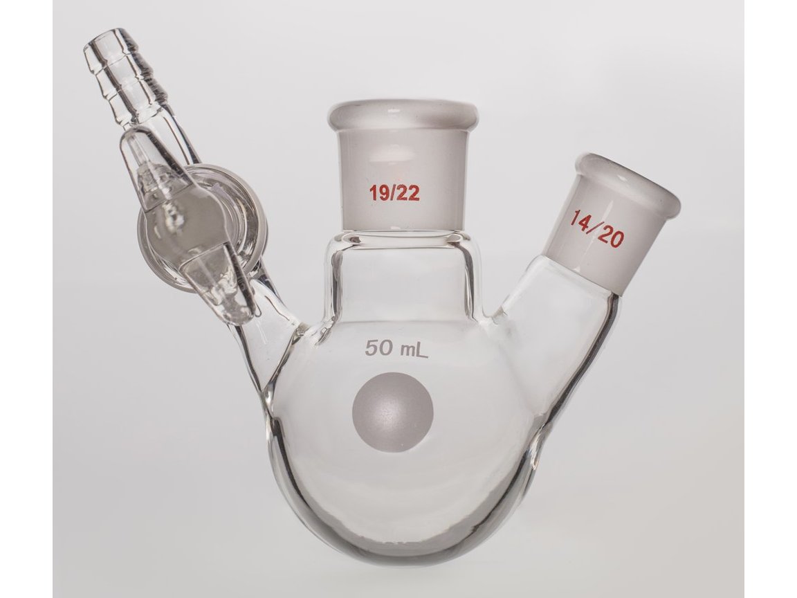 MSE PRO Glass Door Two-Mouth Reaction Bottle, Capacity: 50mL, Main Mouth: 19/22, Side Mouth: 14/20