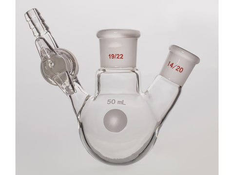 MSE PRO Glass Door Two-Mouth Reaction Bottle, Capacity: 50mL, Main Mouth: 19/22, Side Mouth: 14/20