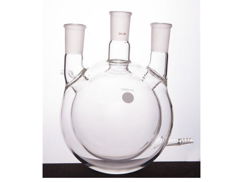 MSE PRO Jacketed All-Inclusive, Straight Three-Mouth Round Bottom Ball Bottle, Middle Grinding Mouth: 24/40, Side Mouth: 24/40, 1000mL