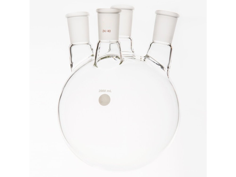 MSE PRO Small Angle Four-Mouth Round Bottom Ball Bottle, Middle Grinding Mouth: 24/40, Side Grinding Mouth: 24/40, 2000mL