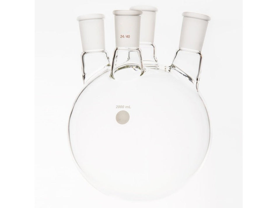 MSE PRO Small Angle Four-Mouth Round Bottom Ball Bottle, Middle Grinding Mouth: 24/40, Side Grinding Mouth: 24/40, 2000mL